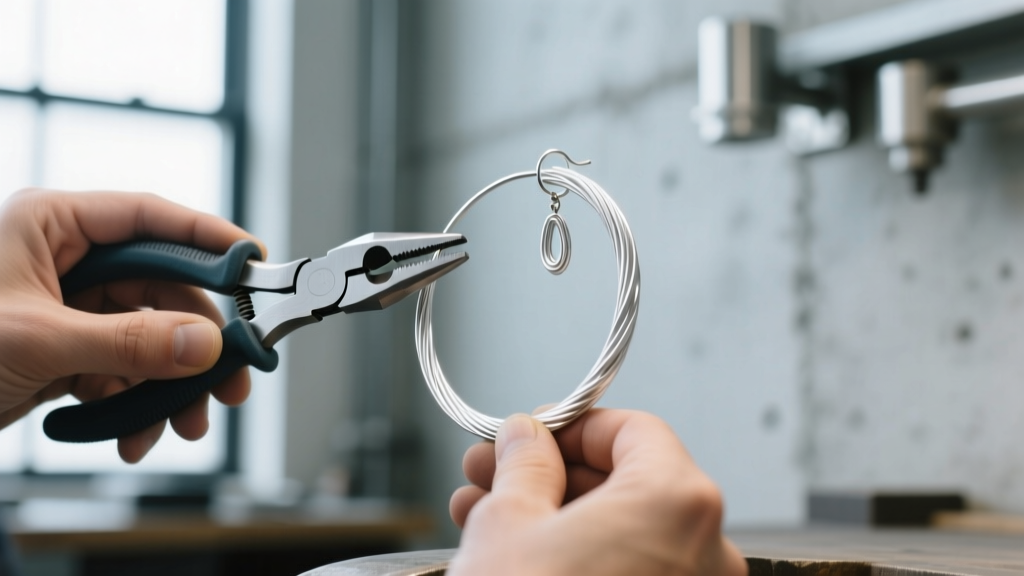 Jeweler using nylon jaw pliers to shape a continuous loop from a piece of dead-soft Argentium silver earring hoop wire