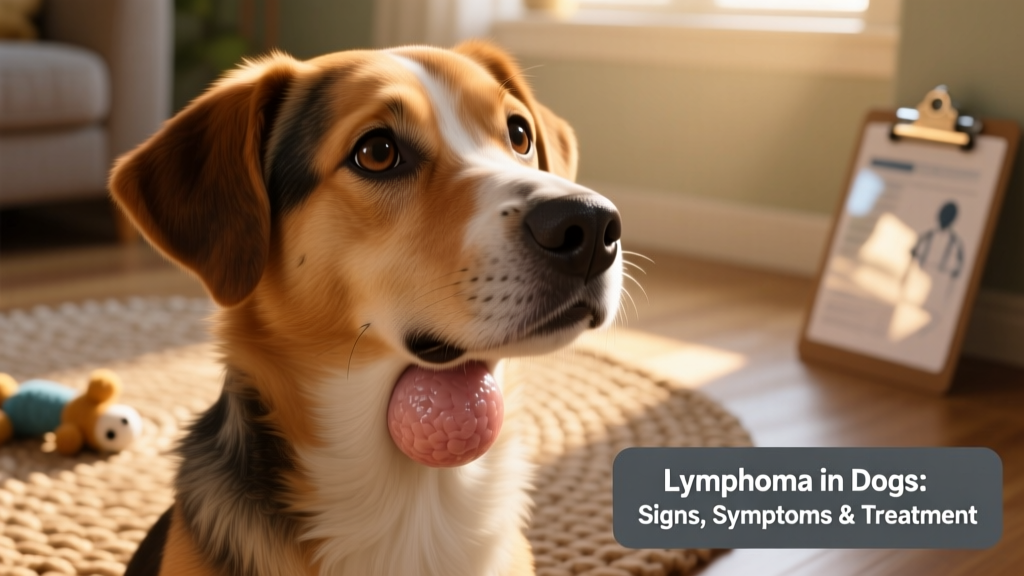 Close-up of a dog's swollen lymph node under the jaw, showing firm, rounded enlargement