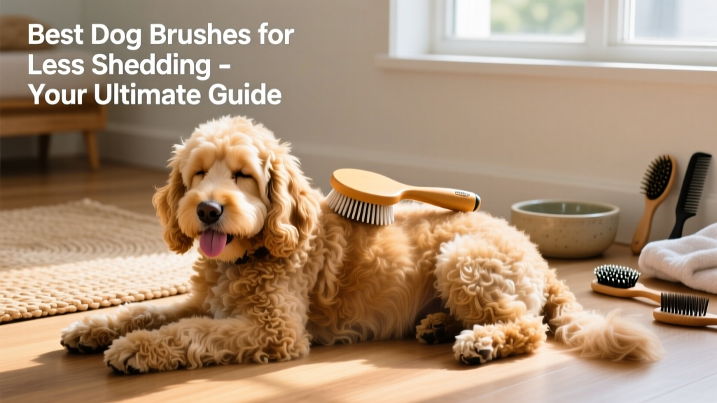 A golden doodle enjoying a gentle curry brush massage on its back