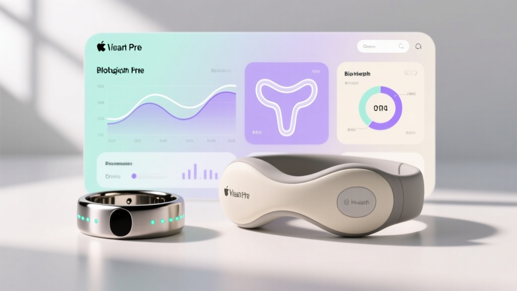 Comparison of a smart wearable ring and biofeedback pelvic health device displayed on a clean, minimalist digital health dashboard.