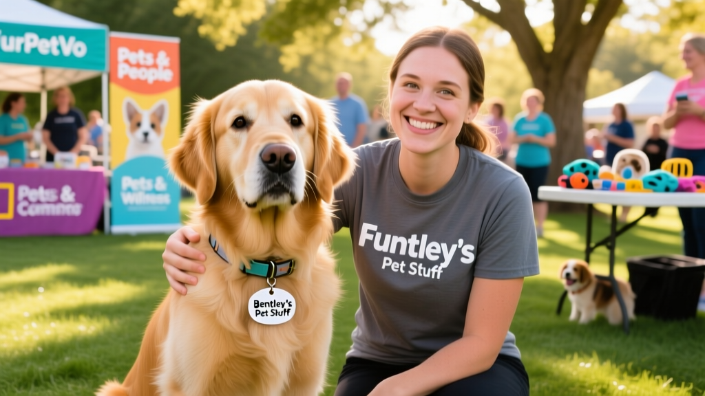 A friendly, well-cared-for dog sitting beside a volunteer at a FurPetVo community event