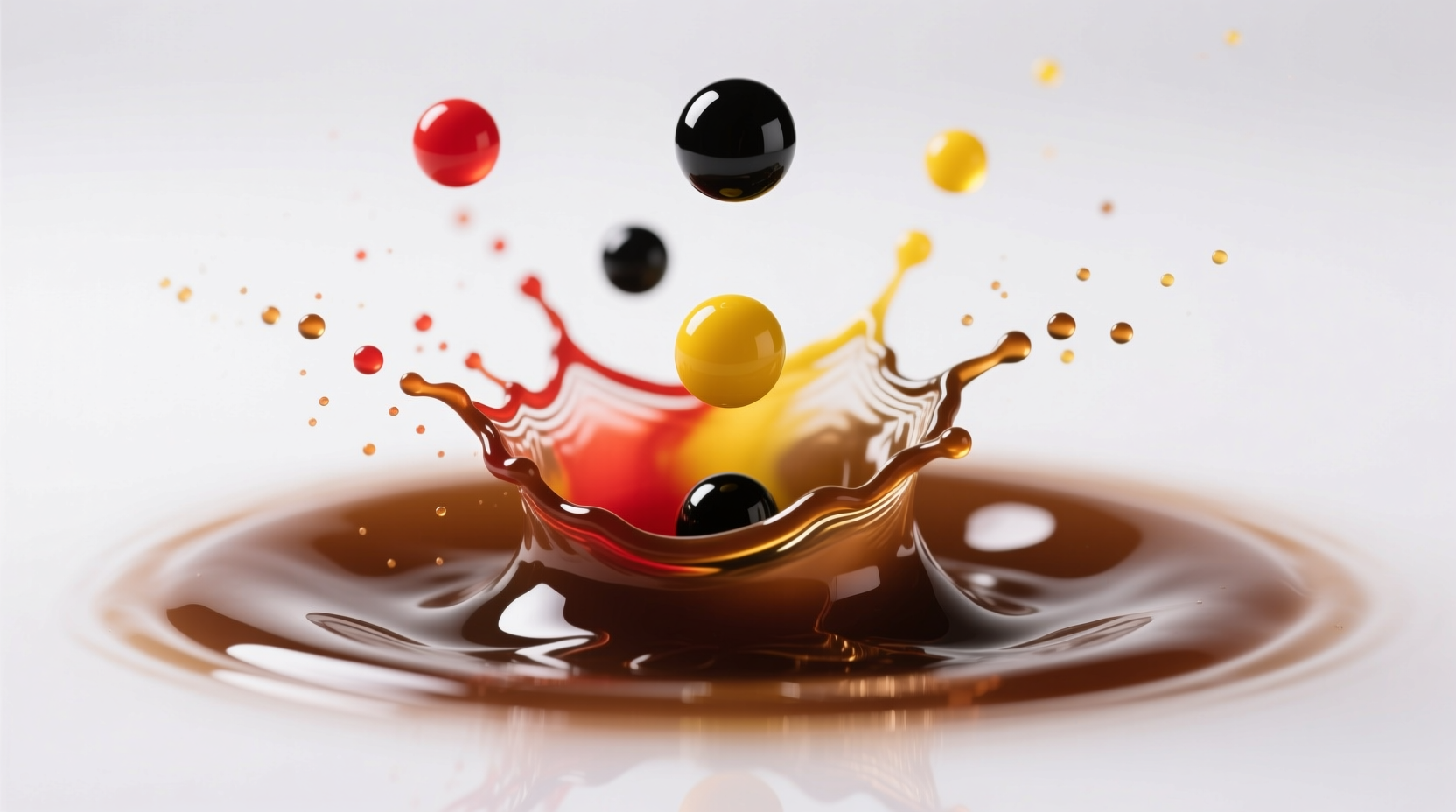 Food coloring drops creating brown shade on white background