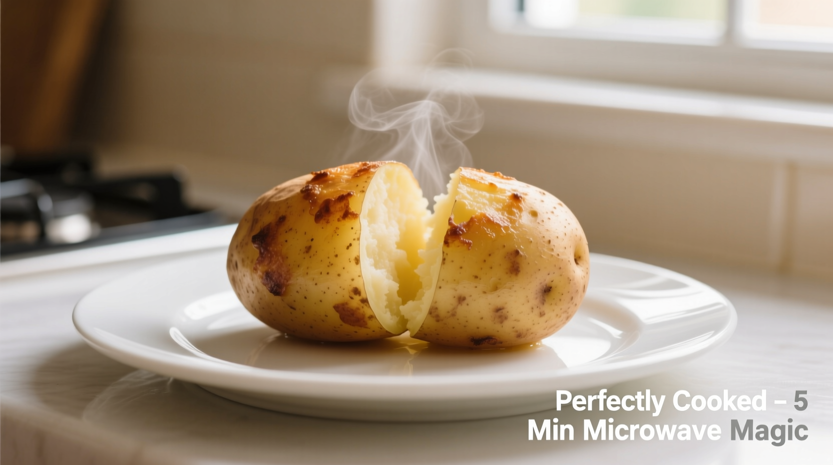 Perfectly cooked microwaved potatoes on white plate