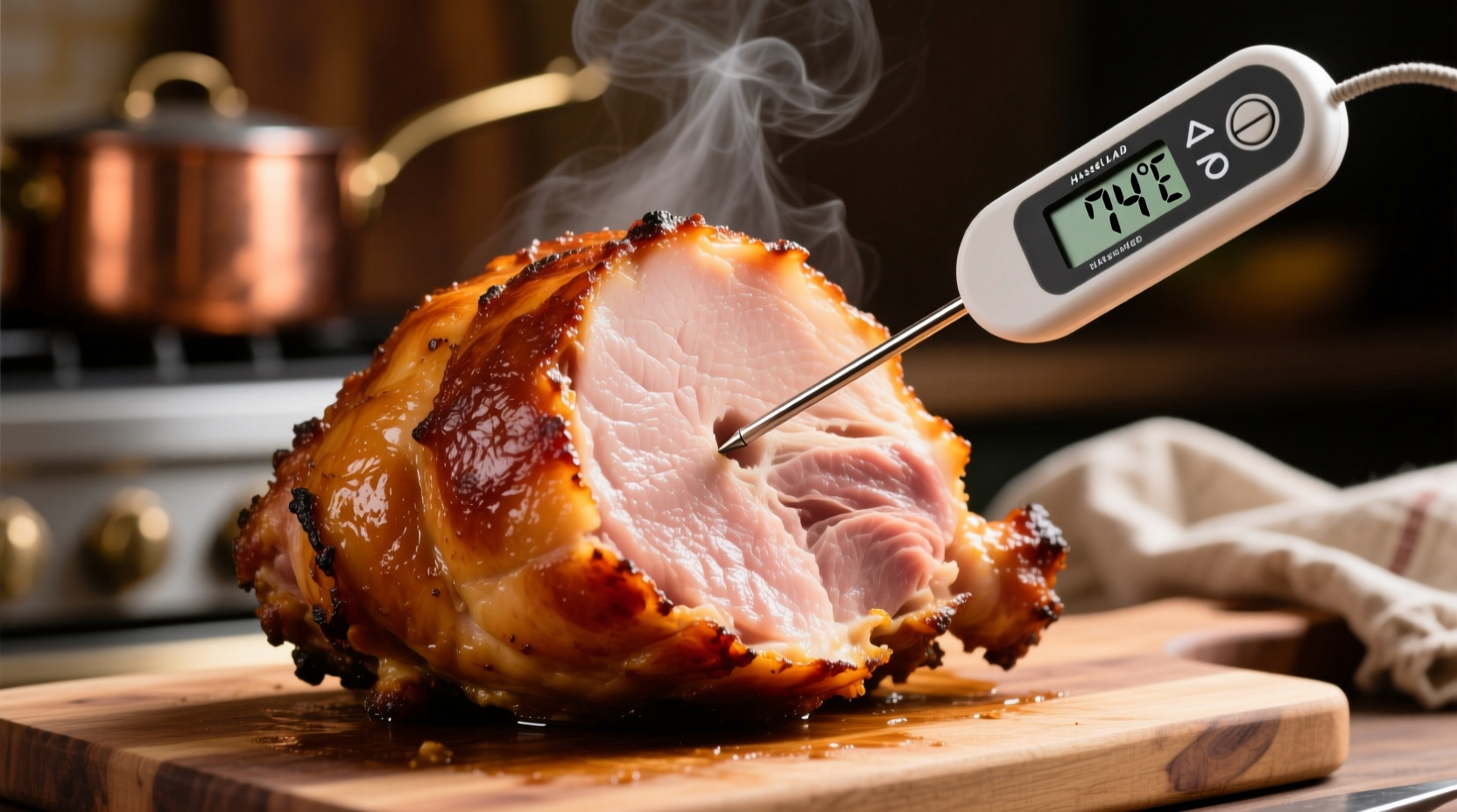 Digital thermometer measuring ham internal temperature