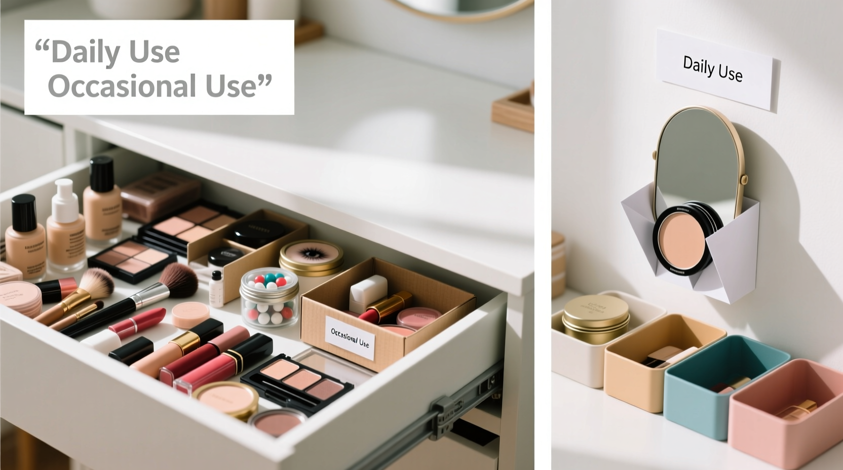 step by step guide to organizing your makeup drawer without buying anything new