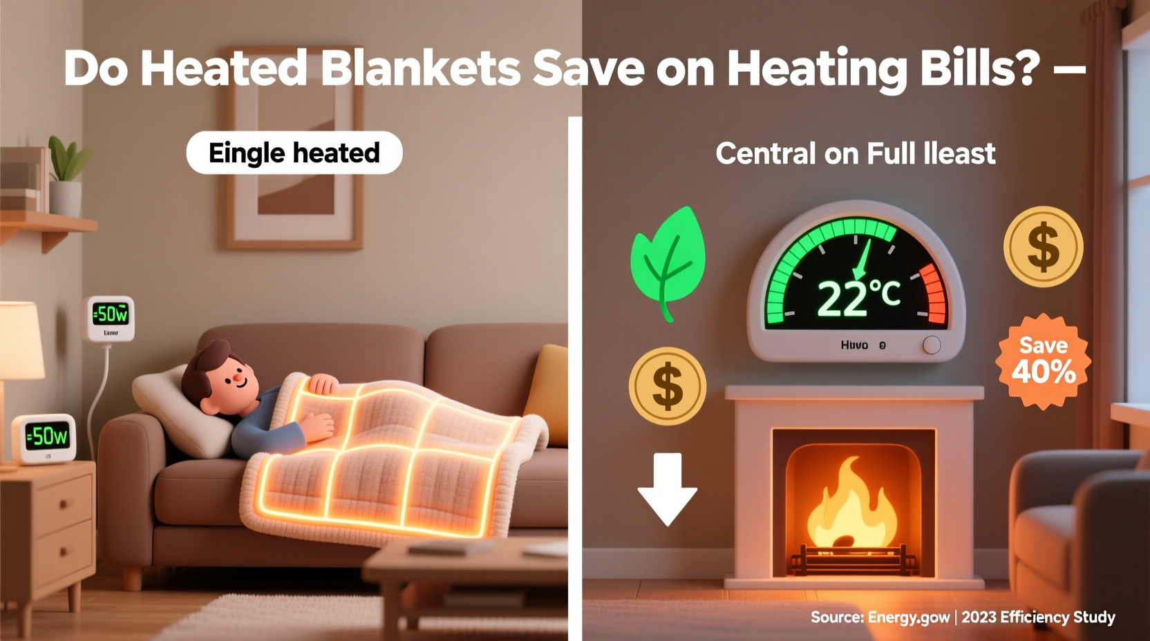 do heated blankets save on heating bills when used instead of central heat