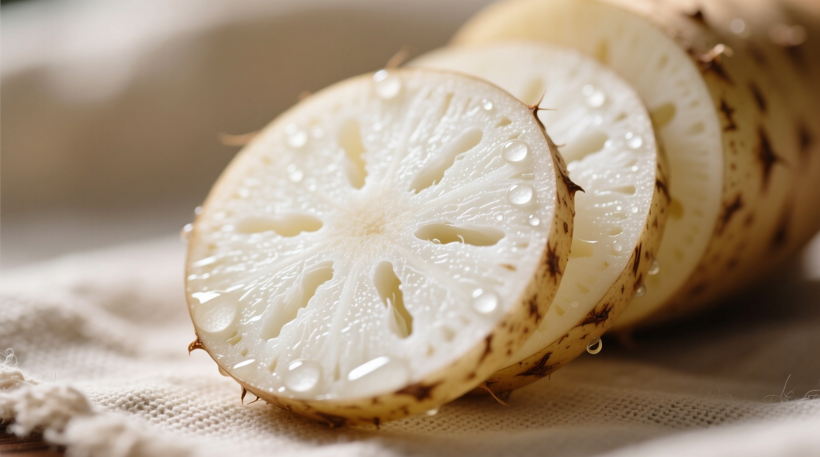 Freshly sliced jicama showing crisp white interior