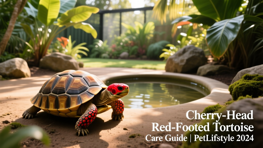 Spacious outdoor tortoise enclosure with shaded areas, plants, and a shallow soaking dish