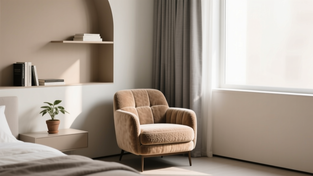Bedroom Boucle Accent Chair in Corner - The Decor Mag