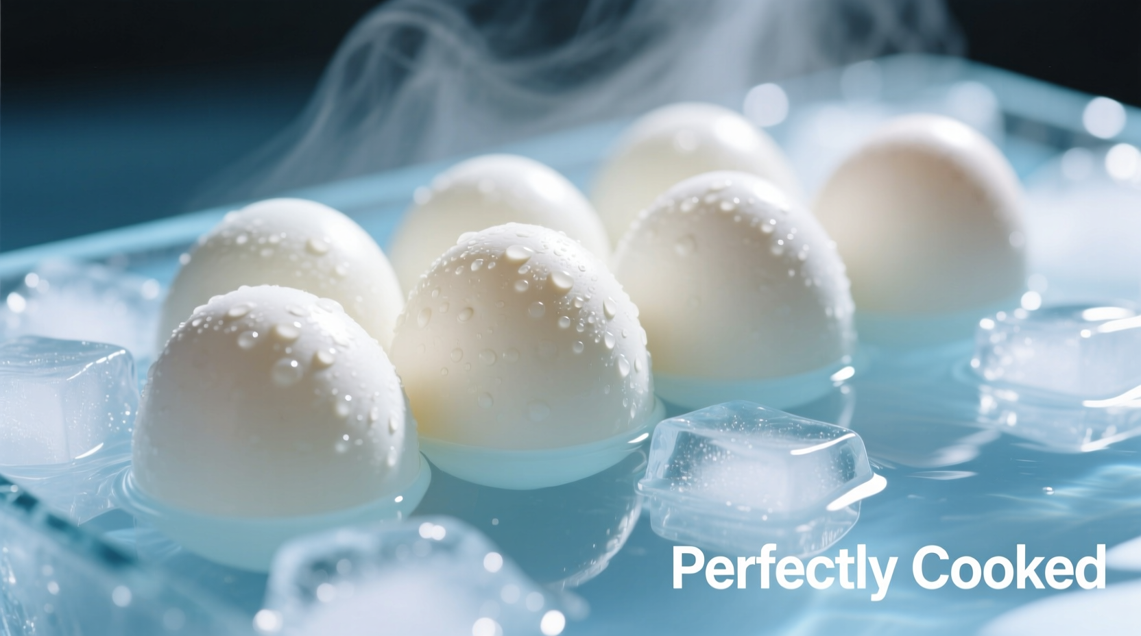 Perfectly cooked hard boiled eggs in ice bath