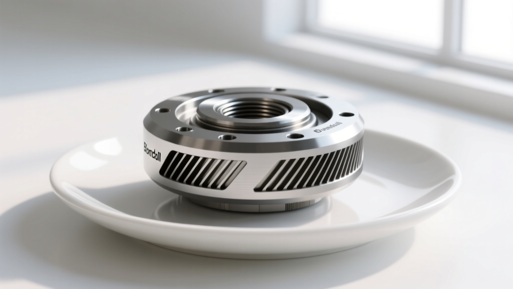 Macro photo of a Blomdahl safety clutch showing side ventilation slits designed for airflow, placed on a white ceramic dish.