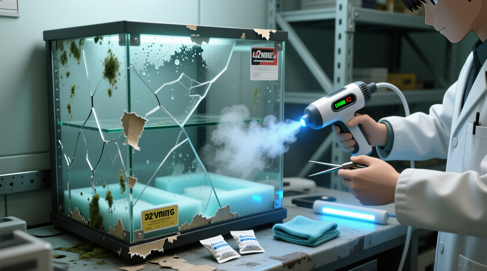 how to sanitize anime merch display cases after humidity exposure