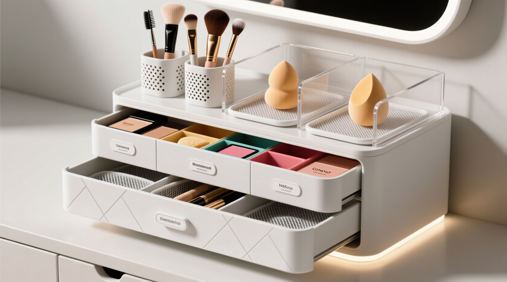 closet organization tips beauty brushes sponges
