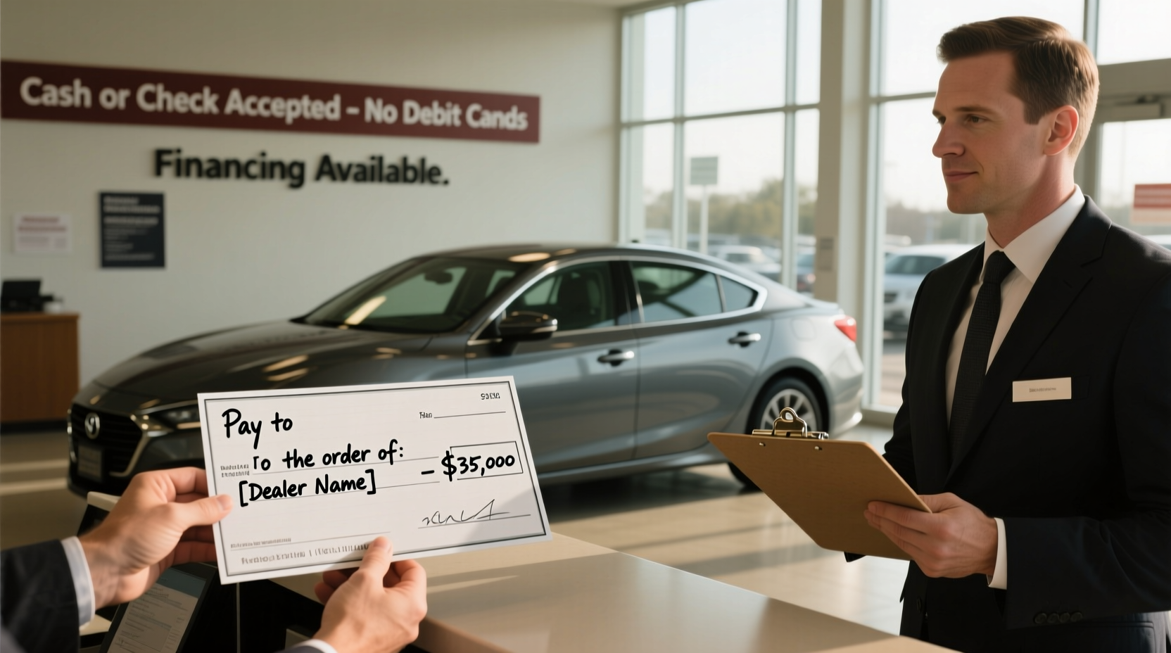 can you buy a car with a check