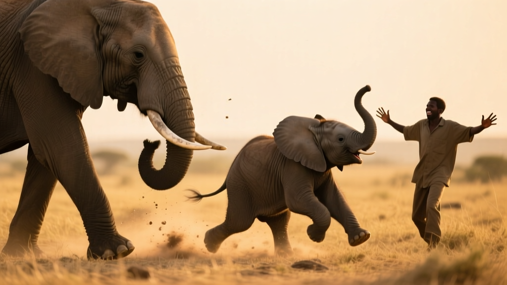 Mama Elephant Has to Rescue Caretaker From Her Overly ‘Helpful’ Baby