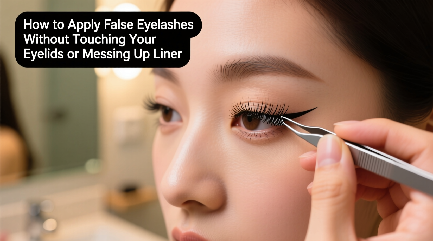 how to apply false eyelashes without touching your eyelids or messing up liner