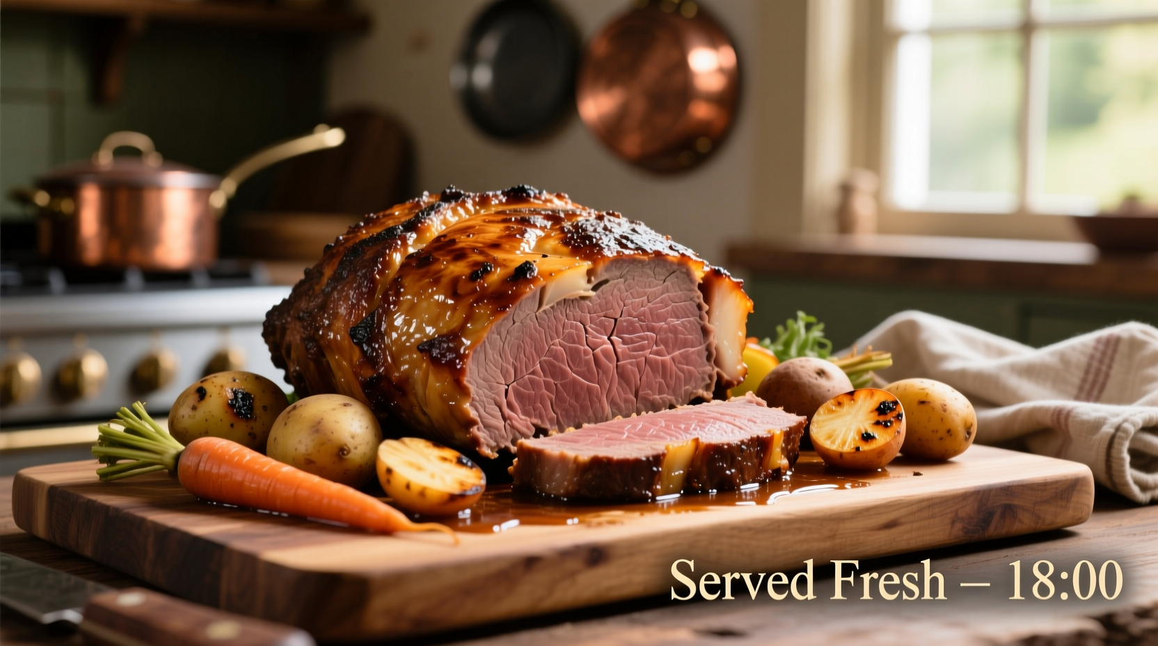 Perfectly cooked beef roast with vegetables
