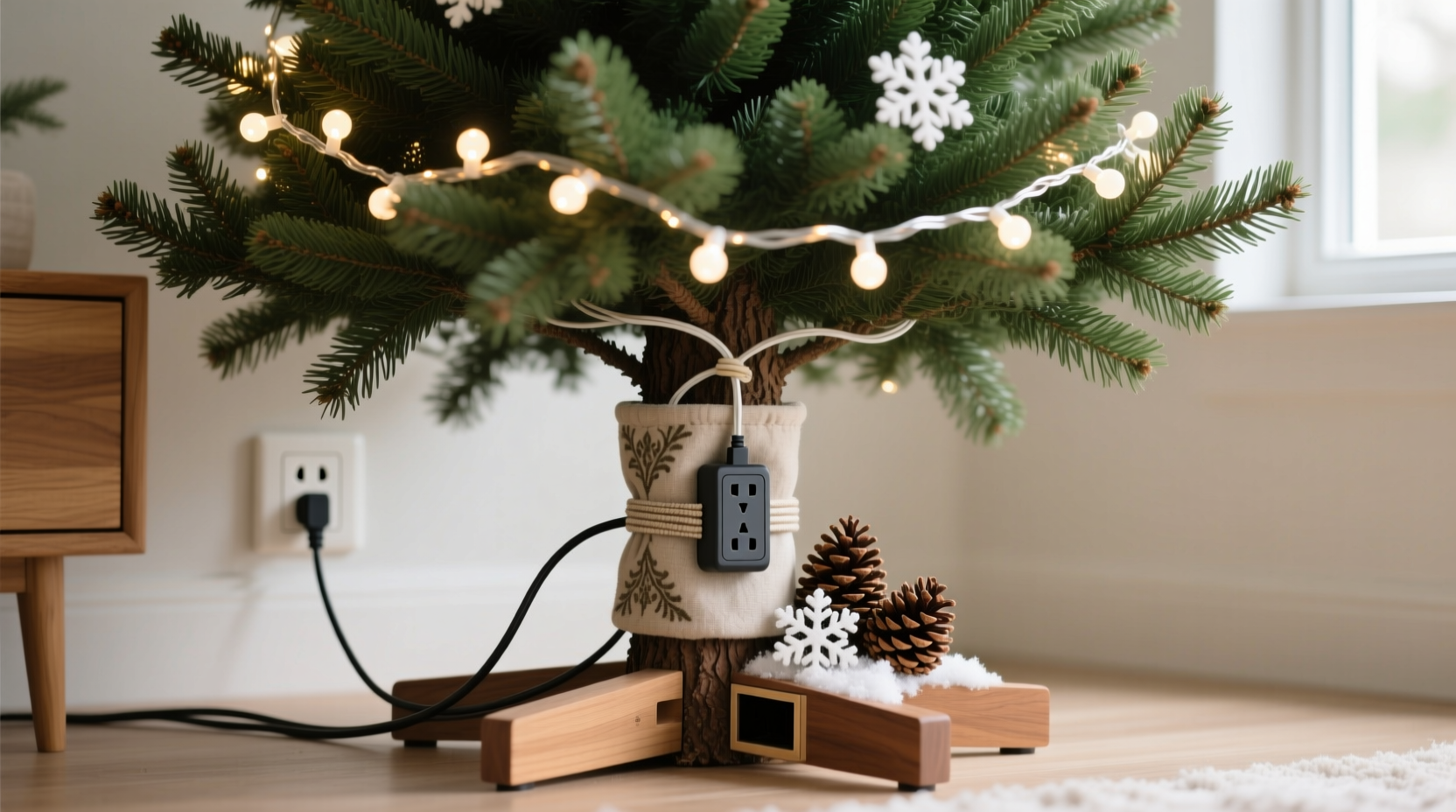 how to hide power strips under a christmas tree neatly and safely