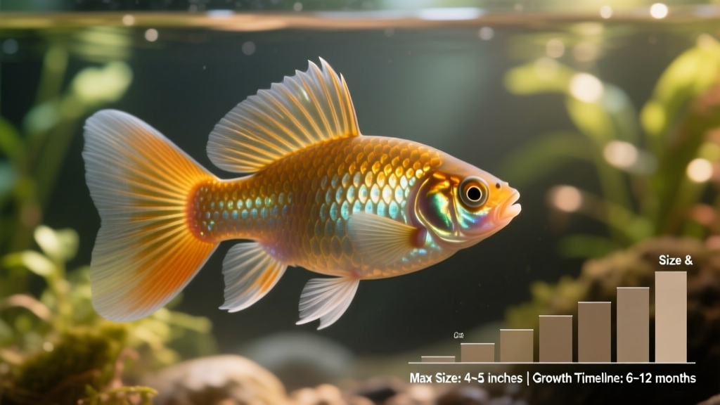 Close-up of a healthy adult sailfin molly displaying full dorsal fin and glossy scales