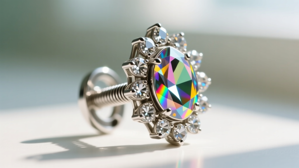 Macro shot of a 1960s Kramer trembler earring with spring-set marquise rhinestones catching sunlight to show spectral refraction