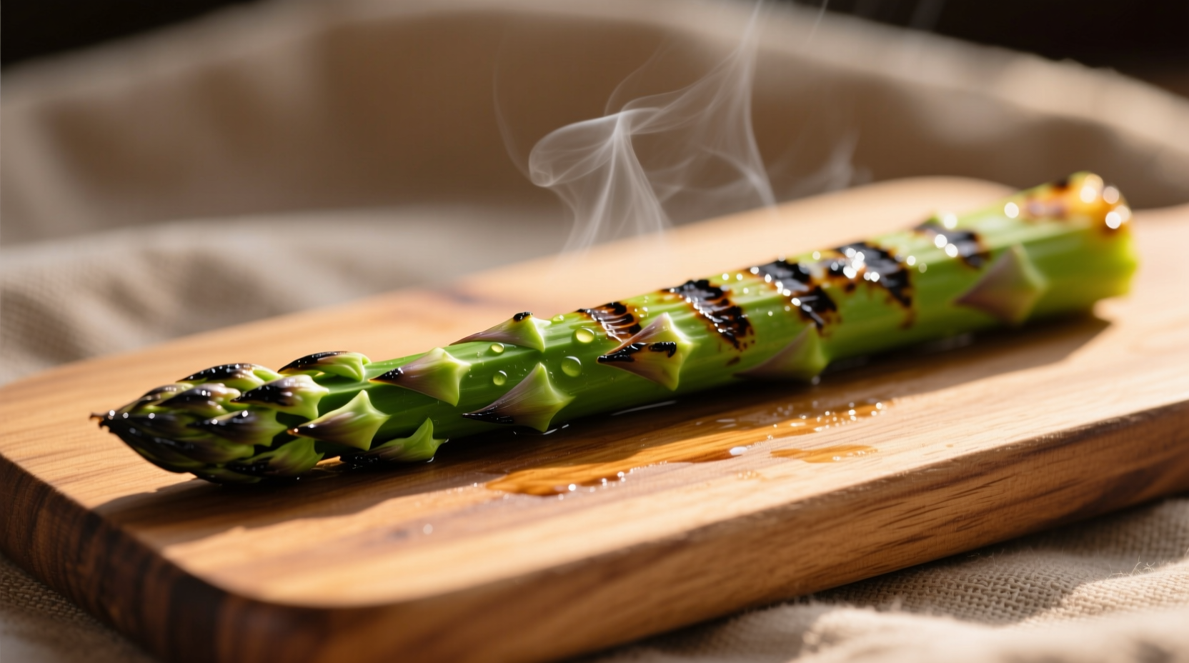 Perfectly grilled asparagus with char marks on grill