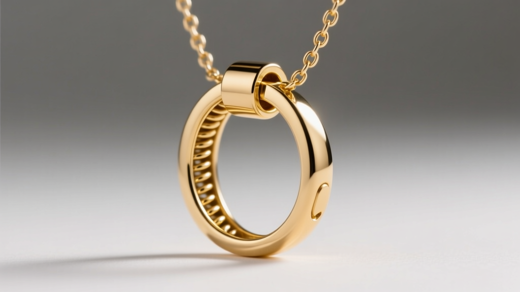Side profile of a 5mm spring ring clasp on a gold necklace, showing the internal spring mechanism and cleanly soldered jump ring.