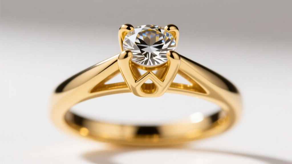 Macro shot of a 1.8mm thick 14k yellow gold cathedral engagement ring setting, highlighting sturdy prongs and polished shank