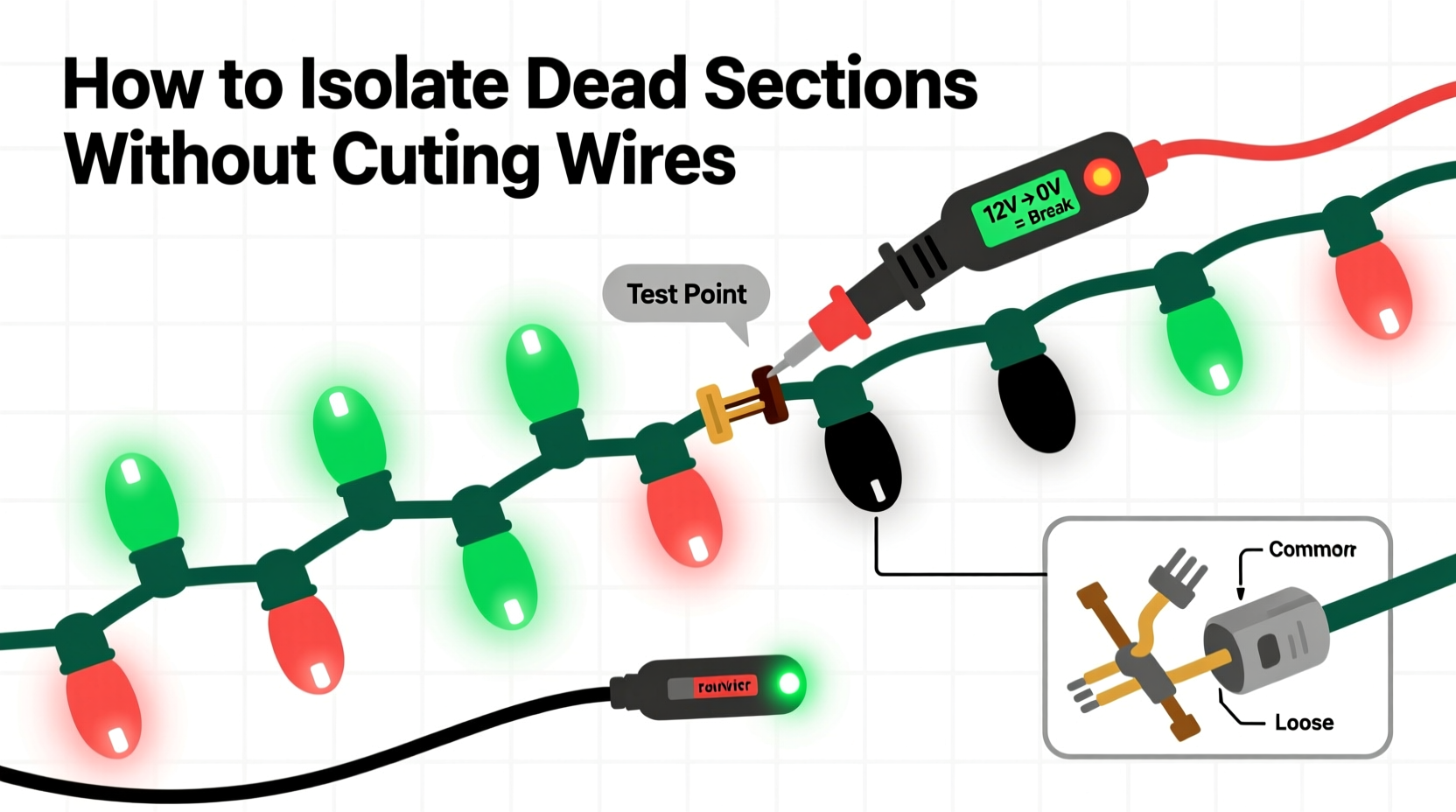 christmas light strand continuity tester how to isolate dead sections without cutting wires