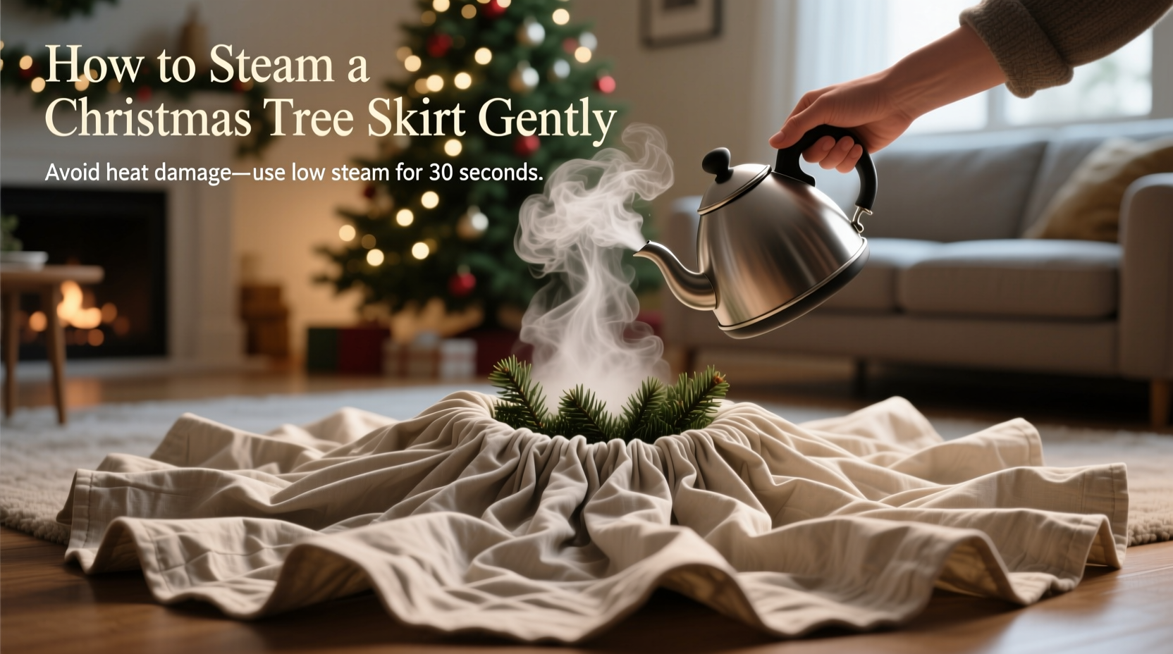 why do some christmas tree skirts wrinkle immediately after unpacking and how to steam them gently