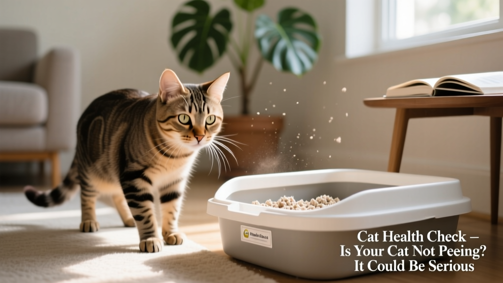 Close-up of a cat cautiously approaching a clean litter box