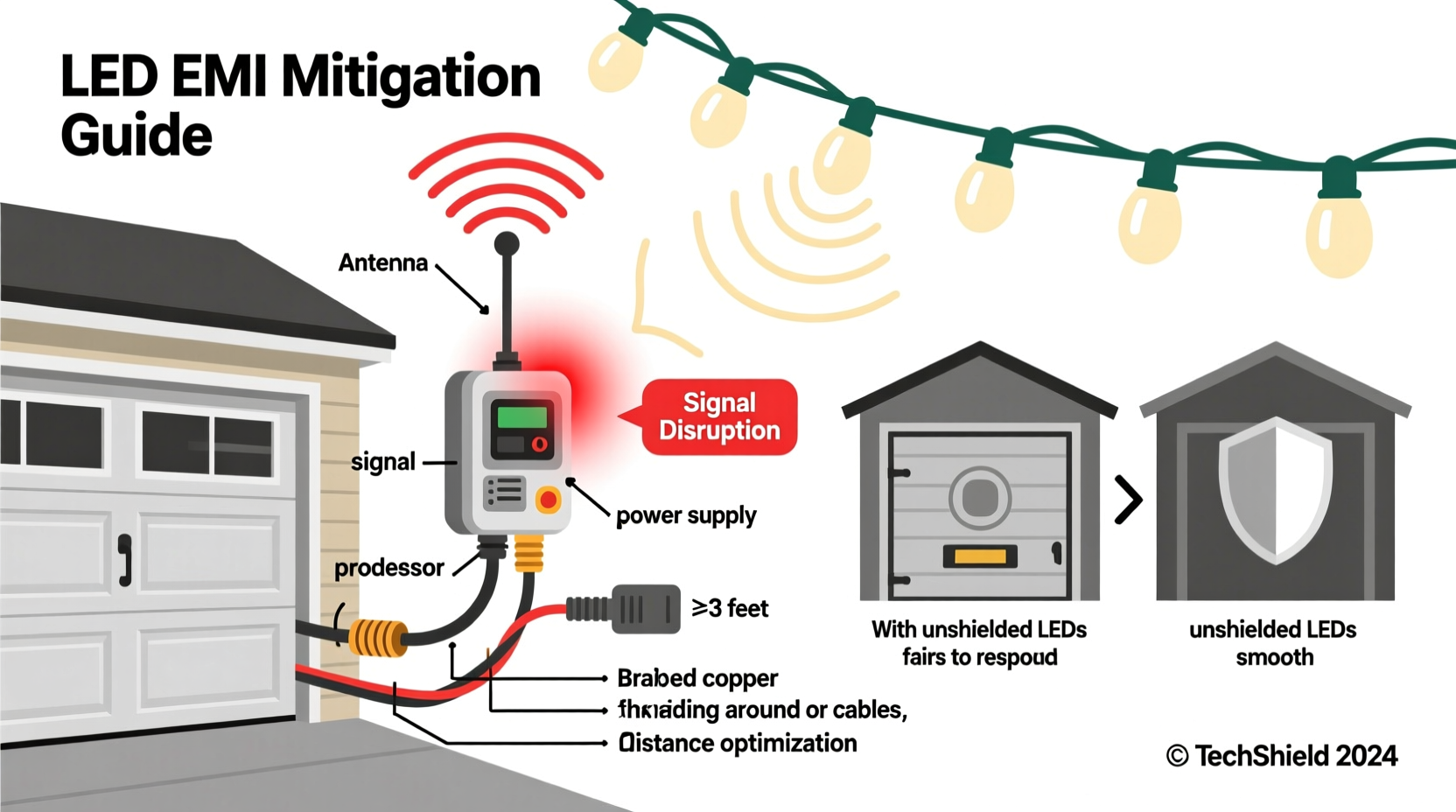 why do my led strings interfere with garage door openers and how to shield signals