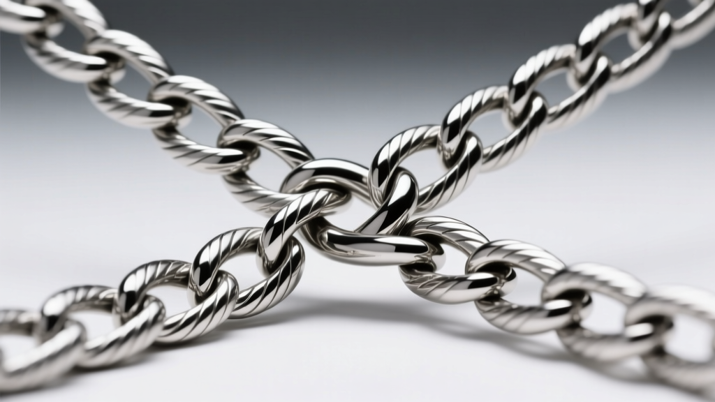 Close-up of a silver herringbone chain and titanium snake chain showing tight interlocking links under bright studio lighting.