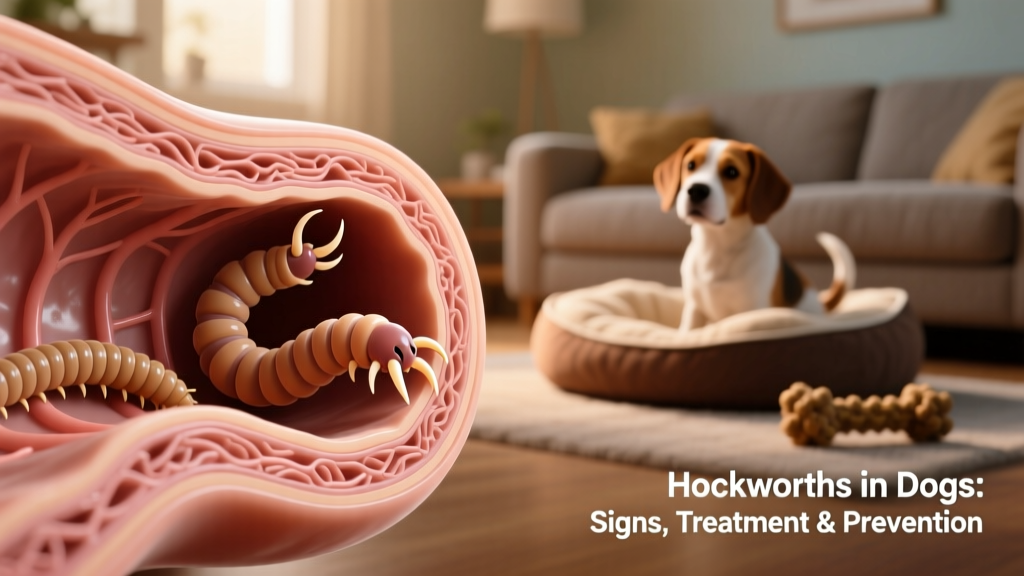 Microscopic illustration of hookworms attached to intestinal lining