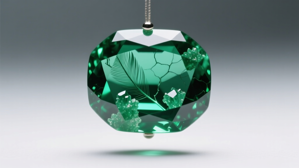 Macro shot of natural jardin inclusions in a Zambian emerald, illuminated by a gemologist's loupe and fiber-optic light source.