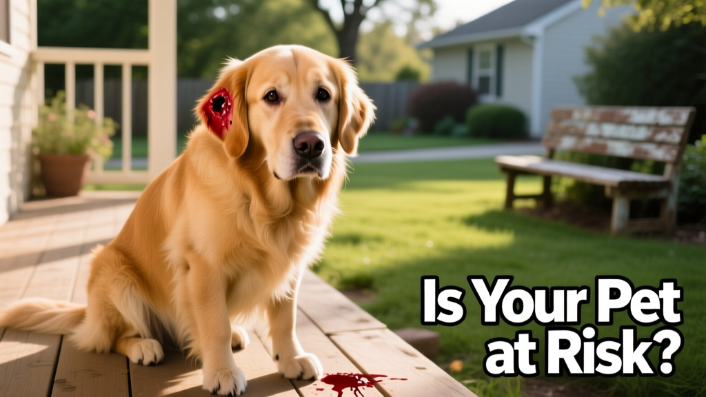 Golden Retriever showing signs of discomfort near an ear wound