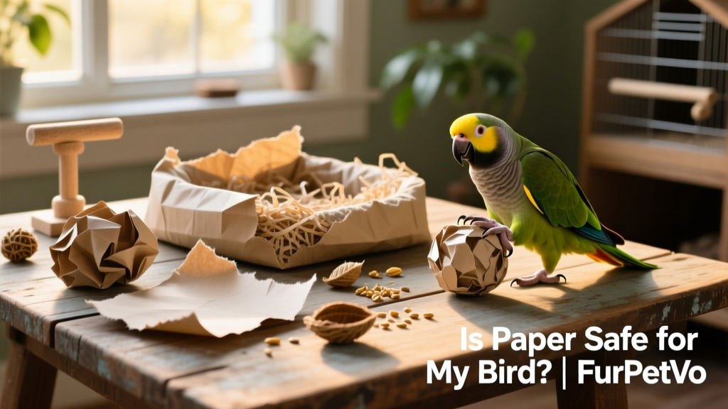 Assortment of safe, bird-approved paper-based toys and shredded paper bedding from FurPetVo