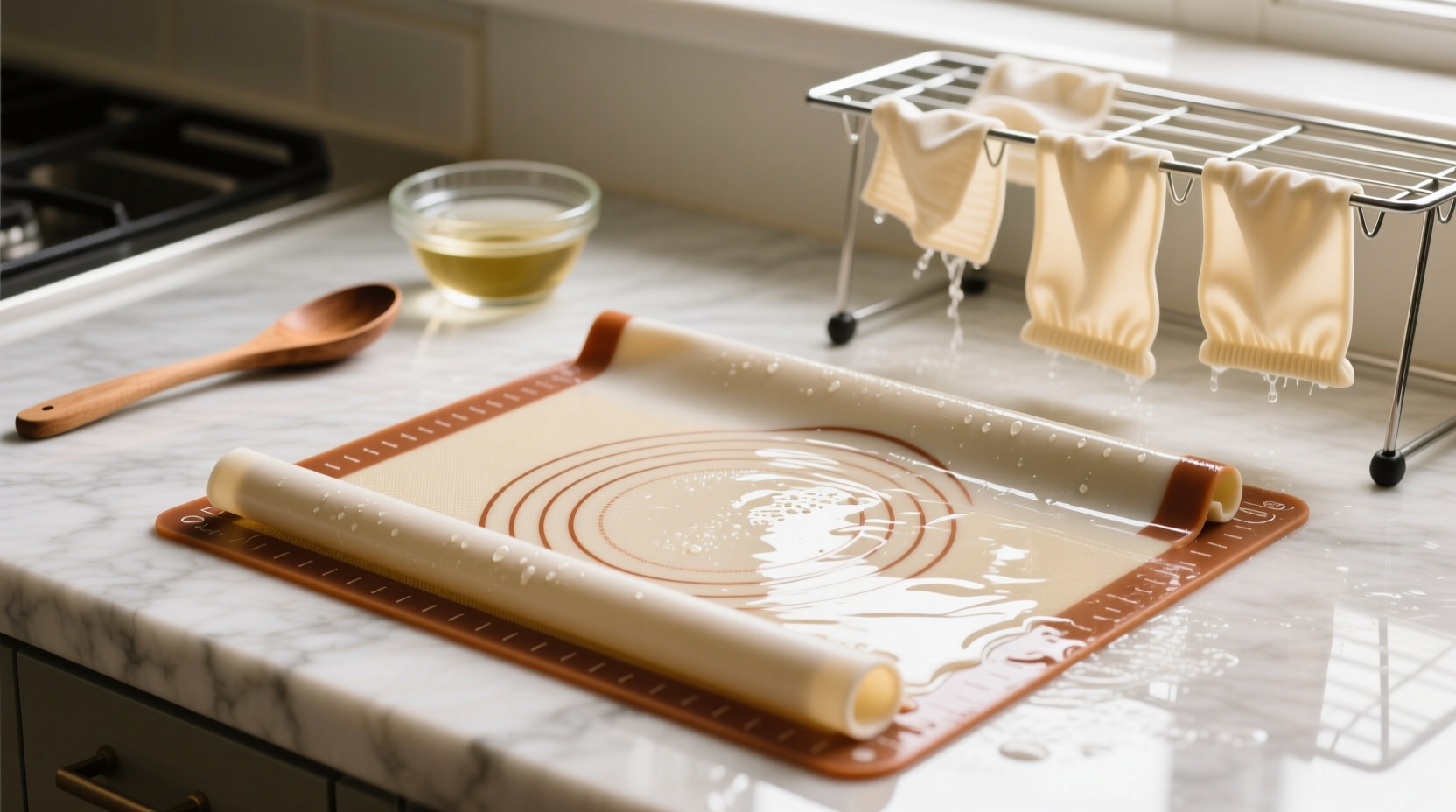 how to clean silicone baking mat sleeves without mildew