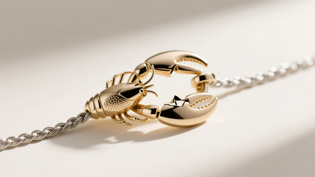Broken 14k white gold lobster clasp on a delicate cable chain on a jeweler's felt pad next to precision tweezers and a loupe