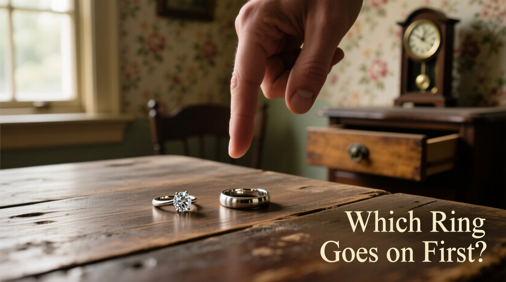 which ring goes on first wedding or engagement