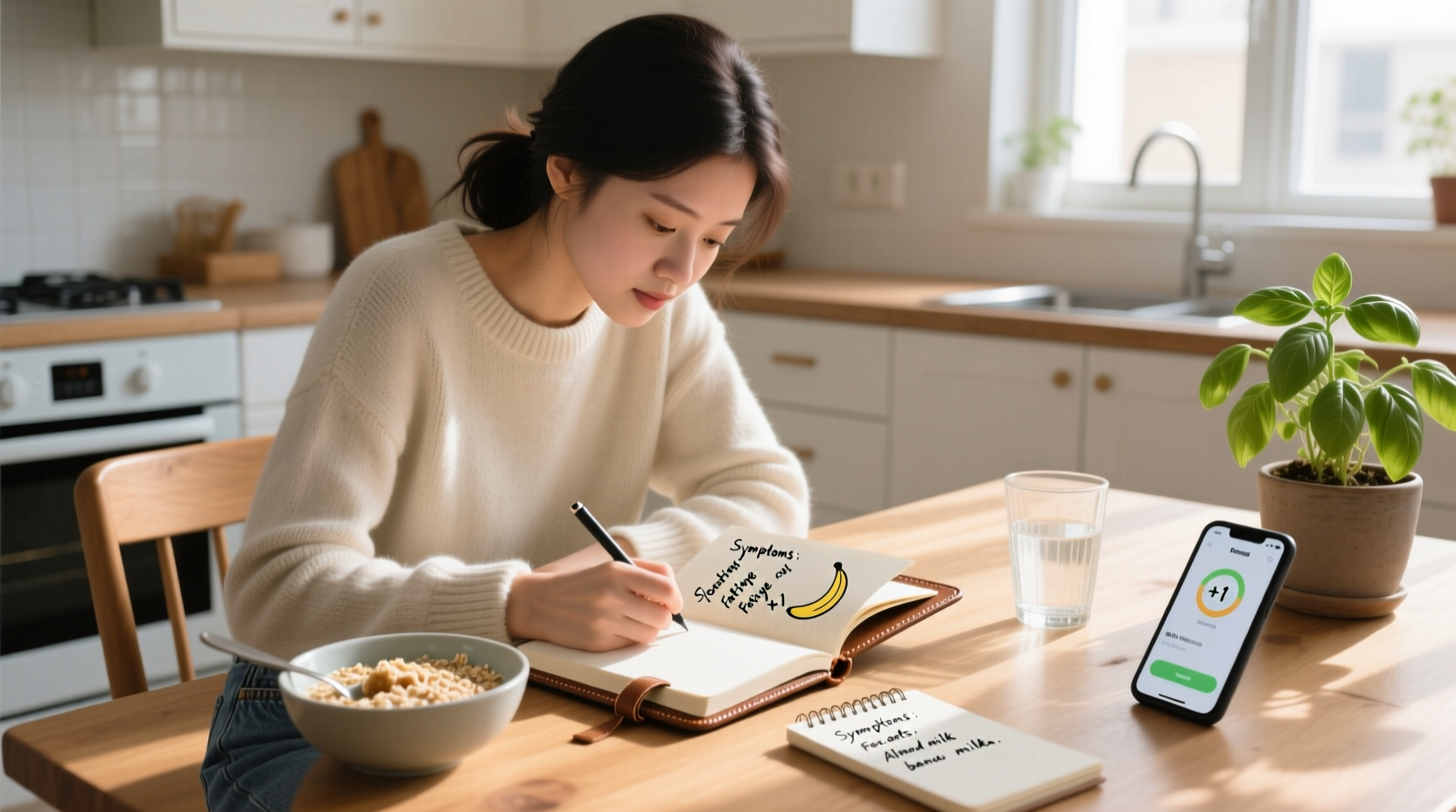 Person journaling food intake and symptoms