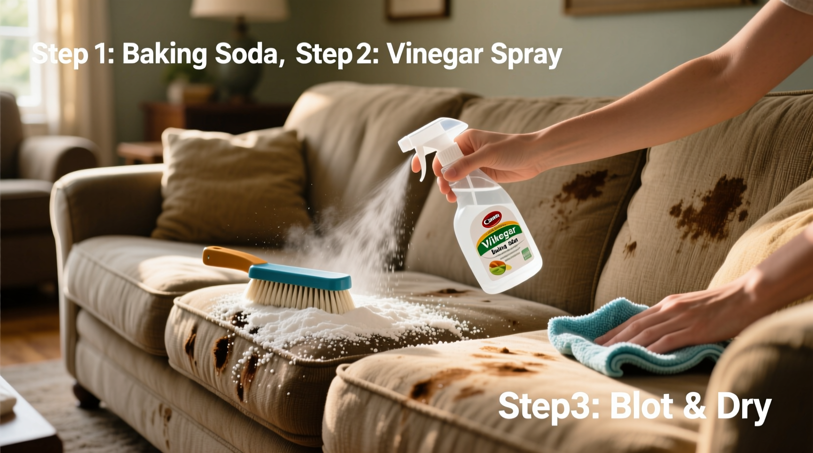 how to clean a fabric couch without a steam cleaner using pantry staples