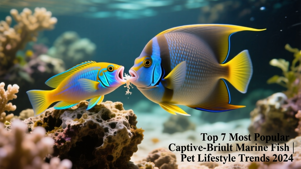 A neon goby perched on a live rock, mouth open mid-cleaning session on a larger angelfish