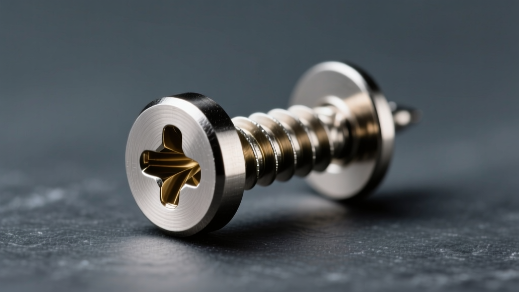 Close-up of an 18-gauge titanium screw stud earring post showing precision external threading against a dark slate background