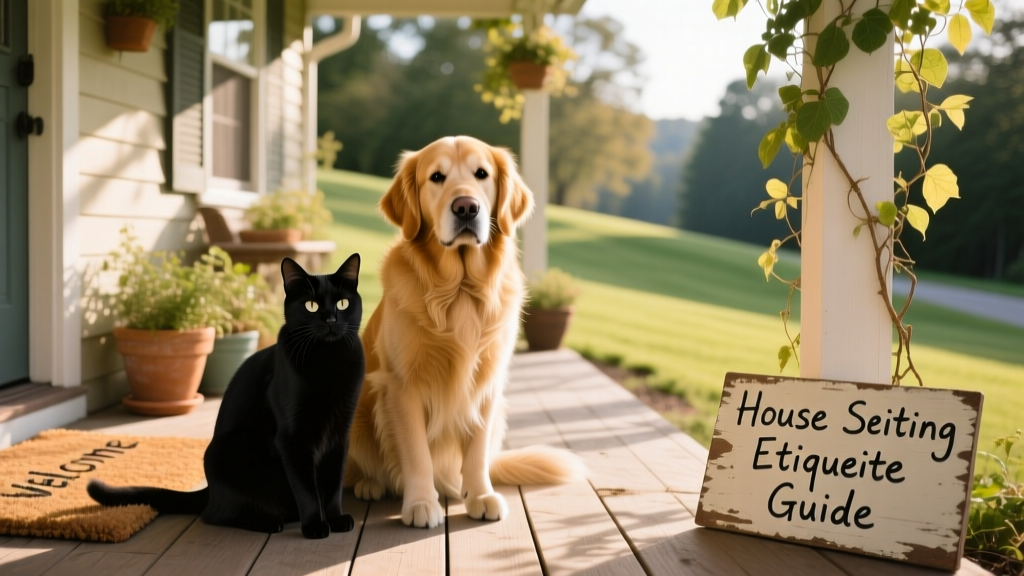 Cat and Golden Retriever sitting together peacefully