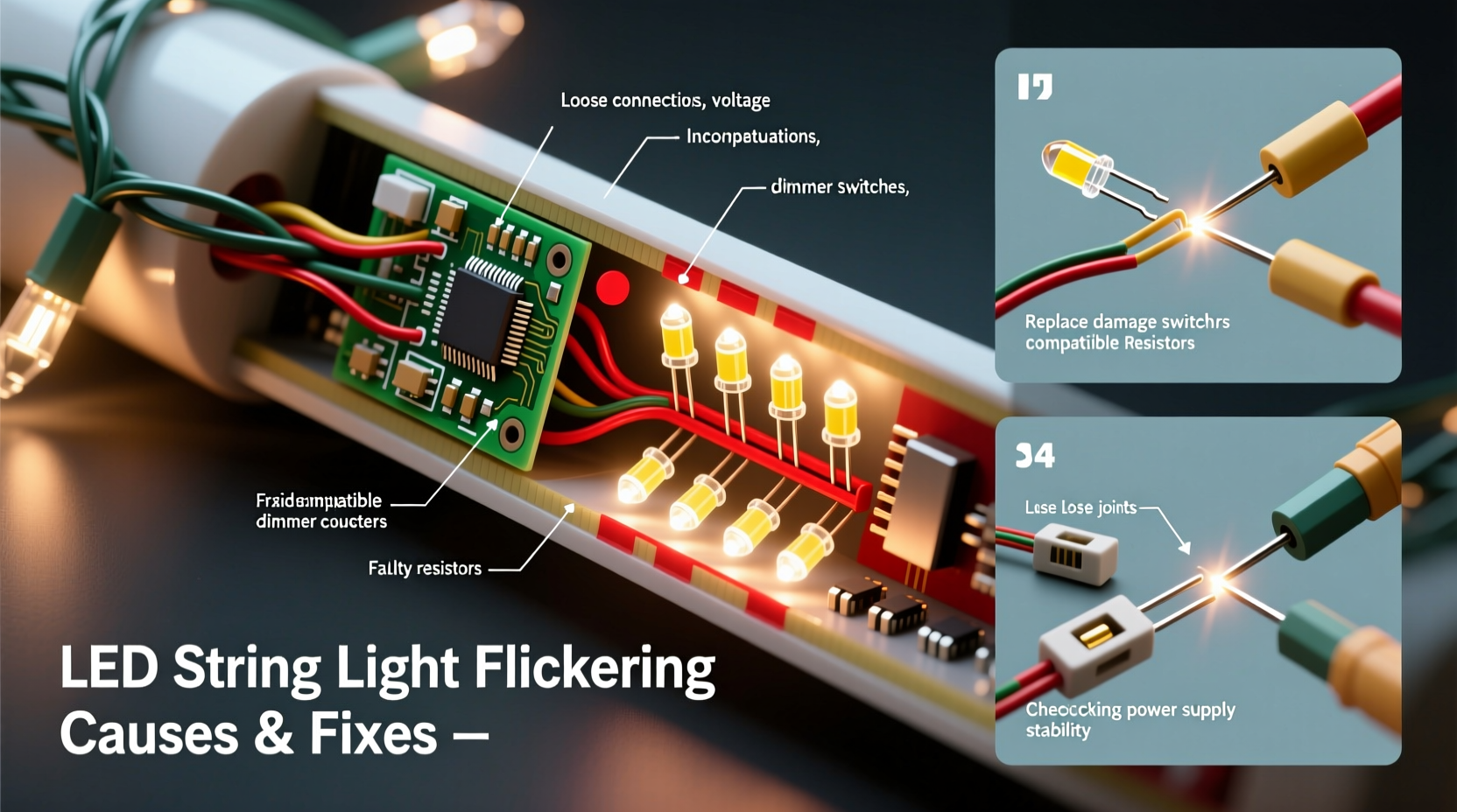 what causes flickering in led christmas string lights and how to fix it