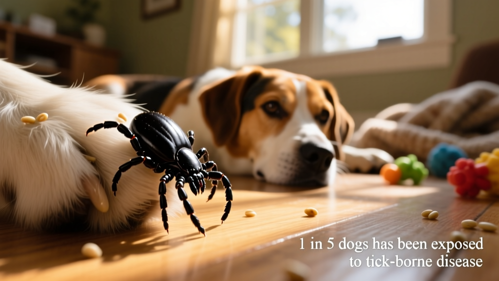 Close-up of a black-legged tick on a dog's fur, highlighting its small size and attachment