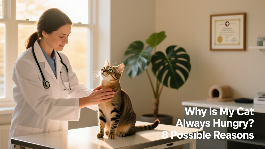 A veterinarian gently examining a cat during a routine check-up