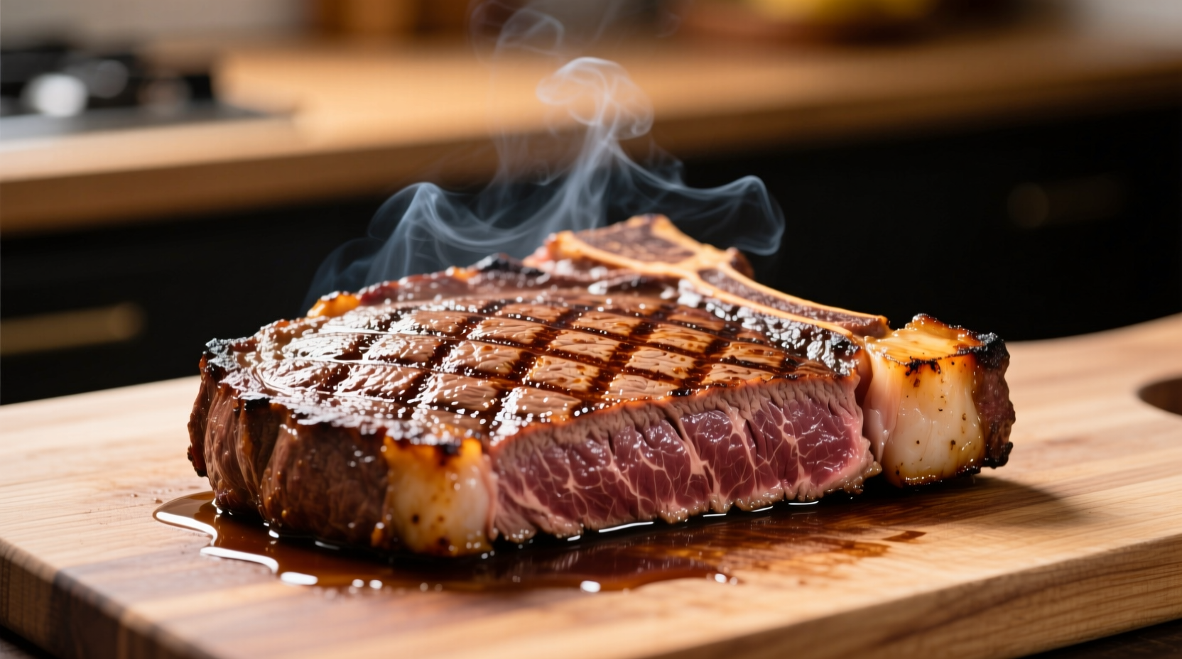 Perfectly grilled ribeye steak with crosshatched sear marks