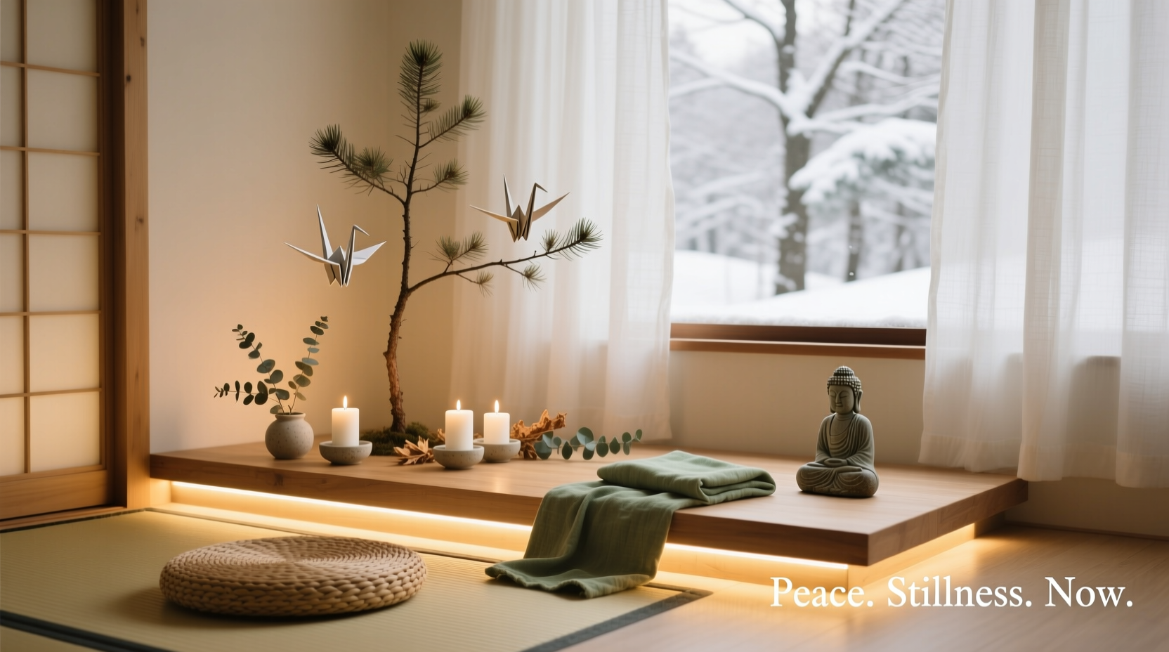 how to create a zen christmas corner with soft lighting and minimal decor