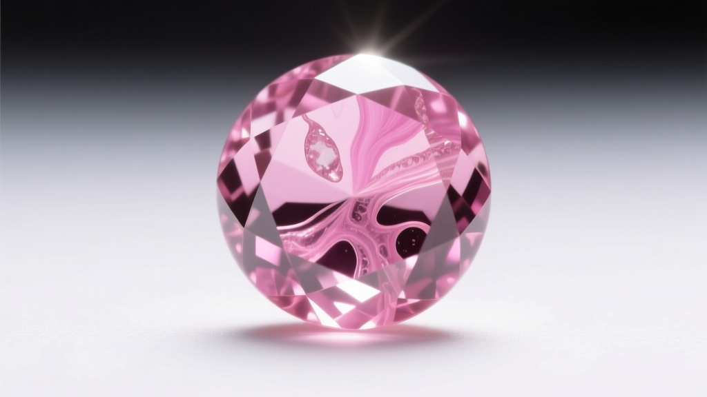 Macro close-up of an 8mm pink tourmaline bead revealing internal liquid inclusions and natural color zoning under bright light.
